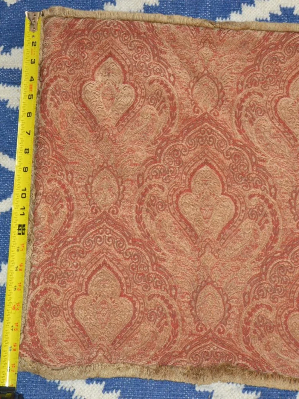 Restoration Hardware-Soft Chenille Red/Gold Paisley Tapestry Pillow Fringe Cover